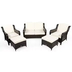 Costway 5-teiliges Terrassenmöbelset aus Rattan, Sofa, Ottomane mit rot/weißem Kissen