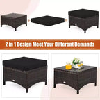 Costway 5-teiliges Terrassenmöbelset aus Rattan, Sofa, Ottomane mit rot/weißem Kissen