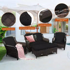 Costway 5-teiliges Terrassenmöbelset aus Rattan, Sofa, Ottomane mit rot/weißem Kissen