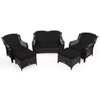 Costway 5-teiliges Terrassenmöbelset aus Rattan, Sofa, Ottomane mit rot/weißem Kissen