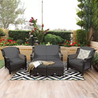 Costway 5-teiliges Terrassenmöbelset aus Rattan, Sofa, Ottomane mit rot/weißem Kissen