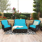 Costway 5-teiliges Terrassenmöbelset aus Rattan, Sofa, Ottomane mit rot/weißem Kissen
