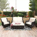 Costway 5-teiliges Terrassenmöbelset aus Rattan, Sofa, Ottomane mit rot/weißem Kissen