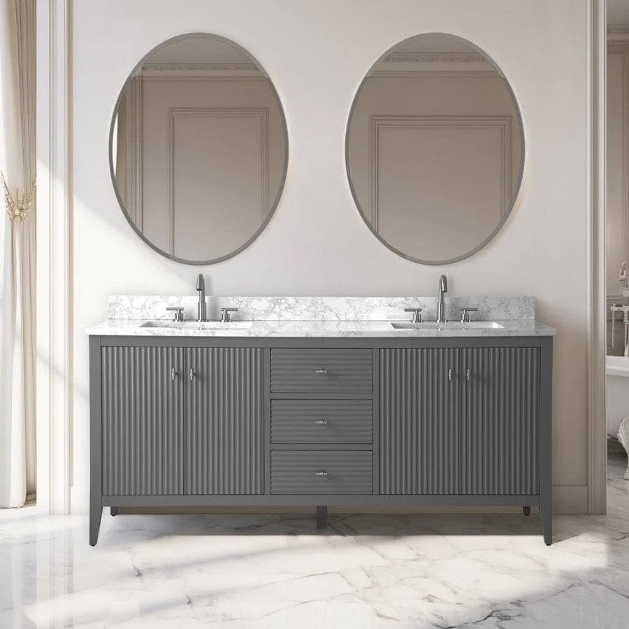 Vanity Art 72 Zoll Badezimmer-Waschtischunterschrank mit Doppelwaschbecken und Kunstmarmorplatte