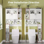 Badezimmerschrank über der Toilette – 171 cm hoher Badezimmer-Organizer im Landhausstil mit verstellbarem Regal und Glastür für Bad und Waschküche