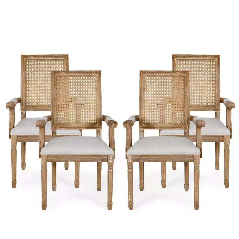 4er-Set Maria French Country Esszimmerstühle aus Holz und Rattan mit Polsterung - Christopher Knight Home