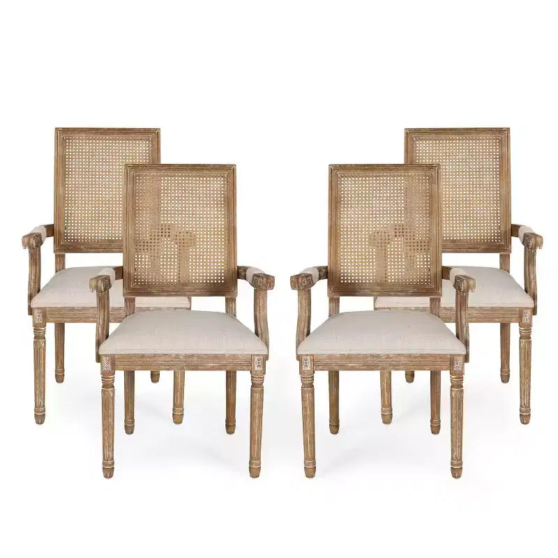 4er-Set Maria French Country Esszimmerstühle aus Holz und Rattan mit Polsterung - Christopher Knight Home