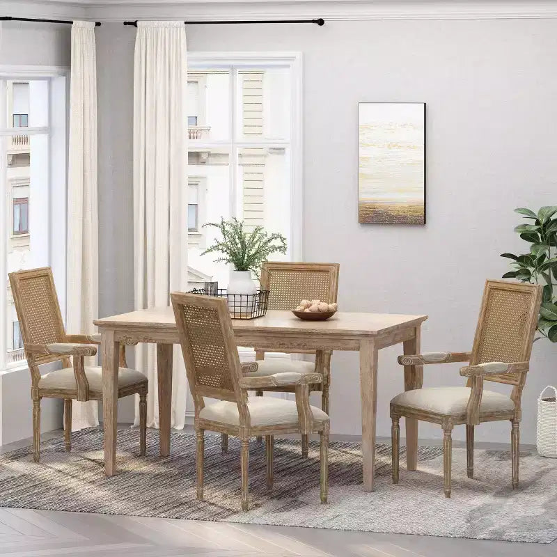 Set of 4 Maria French Country Wood and Cane Upholstered Dining Chairs - Christopher Knight Home