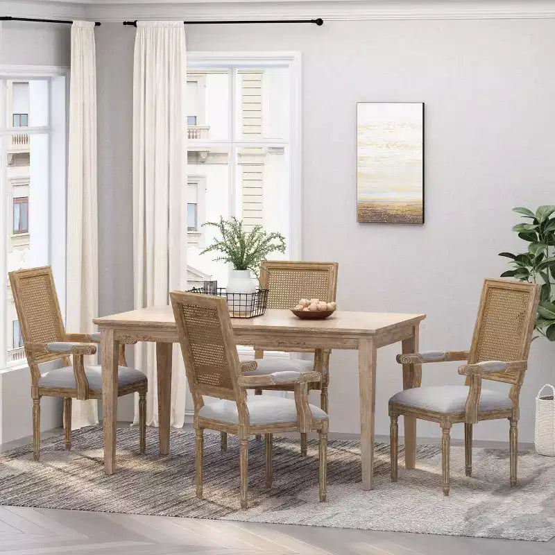 4er-Set Maria French Country Esszimmerstühle aus Holz und Rattan mit Polsterung - Christopher Knight Home