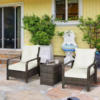 Outsunny 3-teiliges Terrassenmöbelset, PE-Rattan-Geflecht-Aufbewahrungstisch und Stühle mit getufteten Kissen
