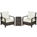 Outsunny 3 Piece Patio Furniture Set, PE Rattan Wicker Storage Table and Chairs w/ Tufted Cushions