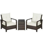 Outsunny 3 Piece Patio Furniture Set, PE Rattan Wicker Storage Table and Chairs w/ Tufted Cushions