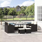 Outsunny 9-teiliges Rattan-Essgruppen-Set, platzsparendes Outdoor-Sofa-Set, mit Esstisch, Ottoman