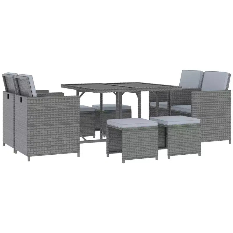 Outsunny 9-teiliges Rattan-Essgruppen-Set, platzsparendes Outdoor-Sofa-Set, mit Esstisch, Ottoman