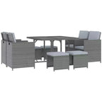 Outsunny 9-teiliges Rattan-Essgruppen-Set, platzsparendes Outdoor-Sofa-Set, mit Esstisch, Ottoman