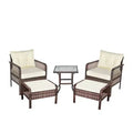 Outsunny 5-Piece Wicker Patio Armchair Set with Ottoman, Outdoor PE Rattan Furniture Set with Comfortable Zippered Cushions & Weather-Fighting Build