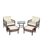 Outsunny 5-Piece Wicker Patio Armchair Set with Ottoman, Outdoor PE Rattan Furniture Set with Comfortable Zippered Cushions & Weather-Fighting Build