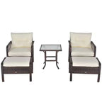 Outsunny 5-teiliges Outdoor-Sitzgruppen-Set mit Rattansessel und Fußhocker, Outdoor-Rattanmöbel-Set mit bequemen Reißverschlusskissen & wetterfester Konstruktion