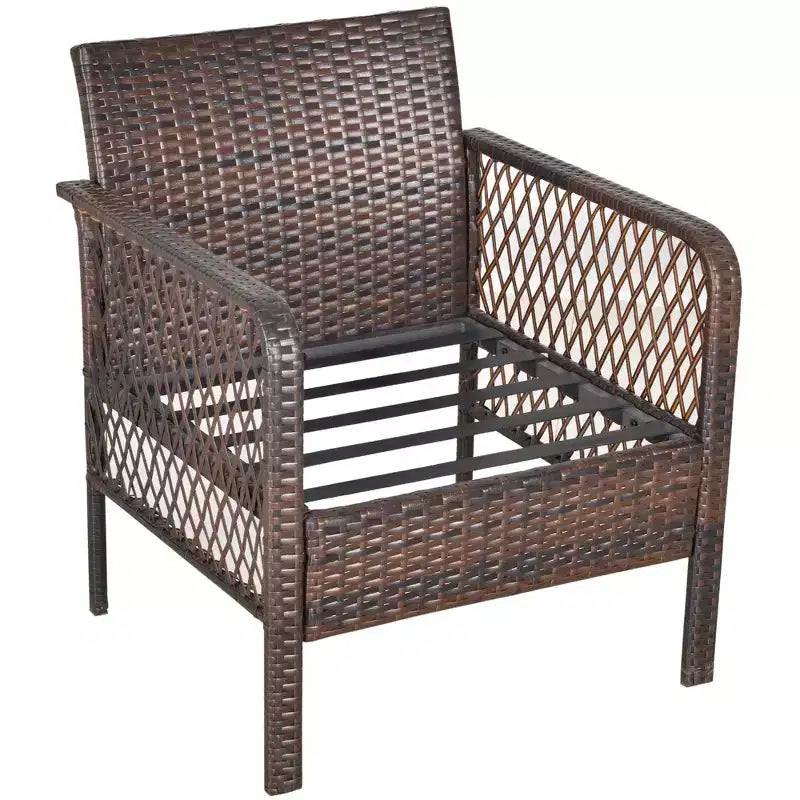 Outsunny 5-teiliges Outdoor-Sitzgruppen-Set mit Rattansessel und Fußhocker, Outdoor-Rattanmöbel-Set mit bequemen Reißverschlusskissen & wetterfester Konstruktion