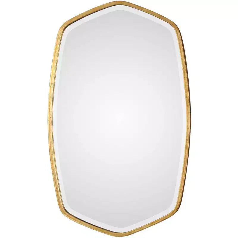 Uttermost Oval Vanity Accent Wall Mirror Modern Beveled Gold Leaf Iron Frame 22 1/4 Wide Bathroom Bedroom Living Room Home Office
