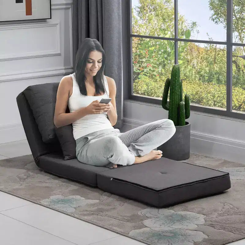 HOMCOM Verwandlungssofa, Bodensessel, zusammenklappbares Polsterbett mit verstellbarer Rückenlehne, Metallrahmen und Kissen für das Wohnzimmer