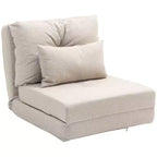 HOMCOM Convertible Flip Chair, Floor Lazy Sofa, Folding Upholstered Couch Bed with Adjustable Backrest, Metal Frame and Pillows for Living Room