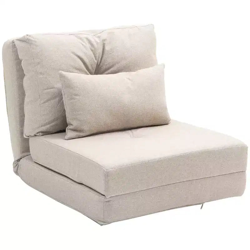 HOMCOM Convertible Flip Chair, Floor Lazy Sofa, Folding Upholstered Couch Bed with Adjustable Backrest, Metal Frame and Pillows for Living Room