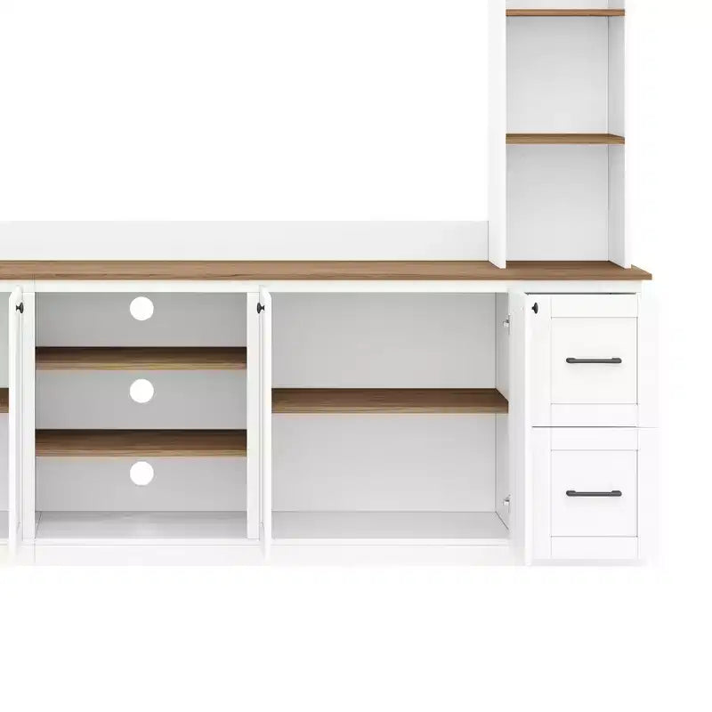 ModernLuxe 4-in-1 Bauernhaus Unterhaltungszentrum Wandregal, passend für Fernseher bis 70 Zoll, TV-Ständer Medienkonsole mit verstellbaren Regalen und Schubladen