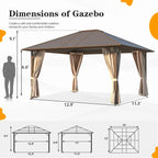 EROMMY Hardtop-Pavillon, Outdoor-Pergola mit Doppeldach & Netzen & Vorhängen, Hochleistungs-Canopy für Terrasse, Garten, Poolparty