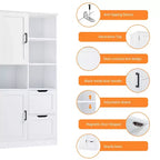 62 Zoll hoher Badezimmerschrank, freistehender Hochschrank mit Schublade & verstellbarem Regal, Vorratsschrank für Bad und Wohnzimmer