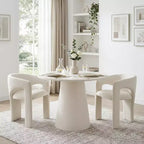 Kleines Essgruppe für 2 Personen, beige gepolsterte Stühle, runder Esstisch mit Säulenfuß, kompakte moderne Küchenmöbel-Panipeachy