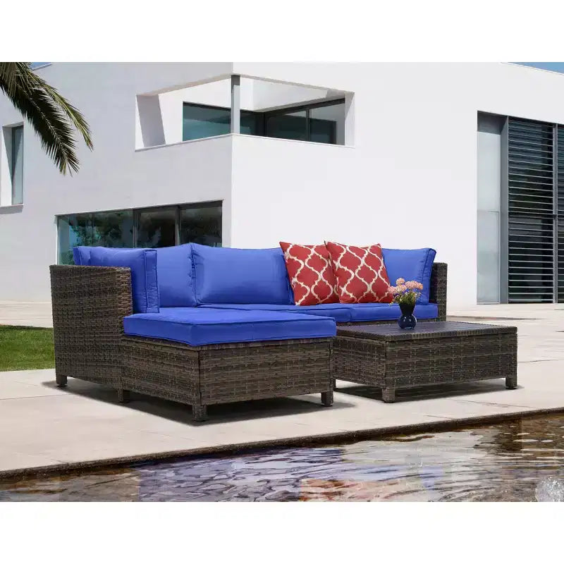 3-teilige Korbsitzgruppe für die Terrasse mit Kissen - EDYO LIVING