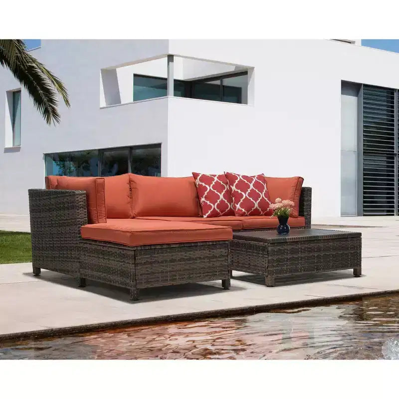 3-teilige Korbsitzgruppe für die Terrasse mit Kissen - EDYO LIVING