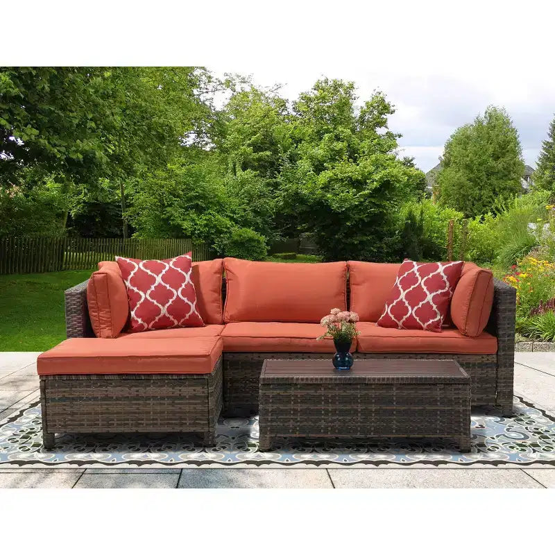 3-teilige Korbsitzgruppe für die Terrasse mit Kissen - EDYO LIVING