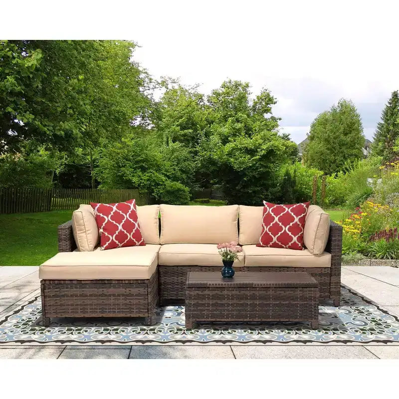 3-teilige Korbsitzgruppe für die Terrasse mit Kissen - EDYO LIVING