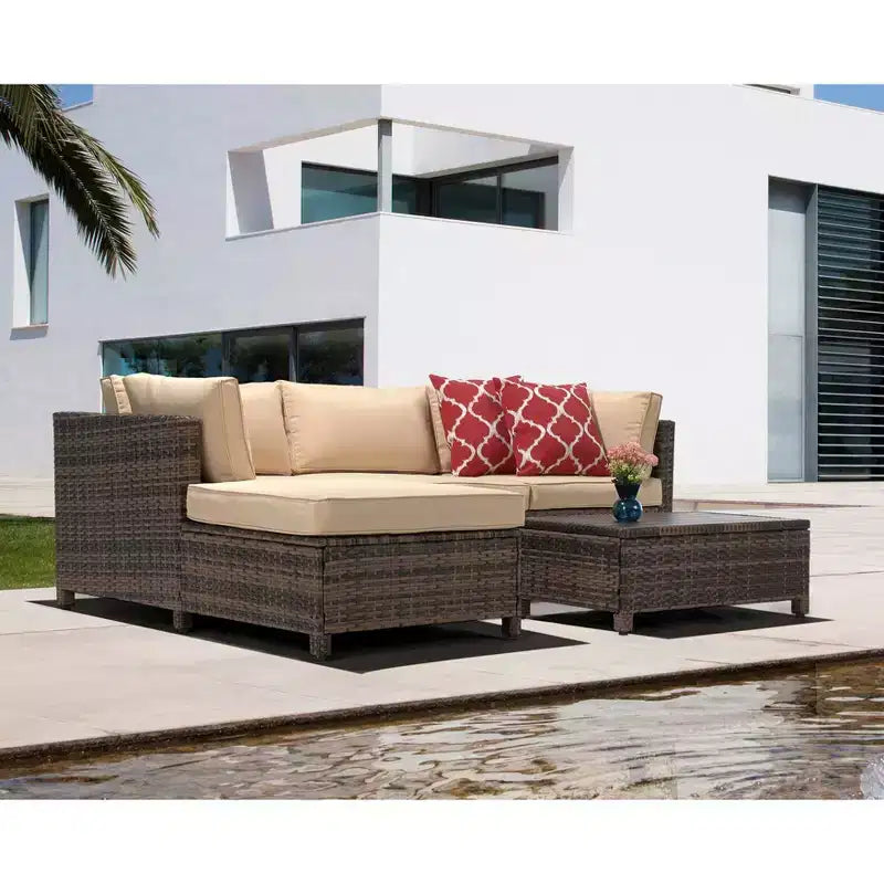 3-teilige Korbsitzgruppe für die Terrasse mit Kissen - EDYO LIVING
