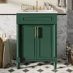 24-Zoll-Badezimmerwaschtisch mit Keramikwaschbecken, Shaker-Schrank, 2 Soft-Close-Türen, Massivholzrahmen für kleines Bad oder Gästetoilette