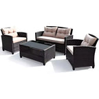 Costway 4-teiliges Outdoor-Rattan-Garnitur gepolstertes Sofa Armlehnentisch