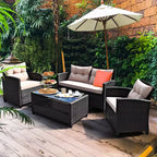 Costway 4-teiliges Outdoor-Rattan-Garnitur gepolstertes Sofa Armlehnentisch