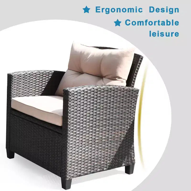 Costway 4-teiliges Outdoor-Rattan-Garnitur gepolstertes Sofa Armlehnentisch