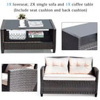 Costway 4-teiliges Outdoor-Rattan-Garnitur gepolstertes Sofa Armlehnentisch