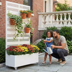 MAYEERTY Rechteckiger Pflanzkasten aus weißem Schmiedeeisen mit Spalier (Harold Wide-Narrow B Louvered), 72x35x16, 5-teilige Garten-Deko für Innen und Außen