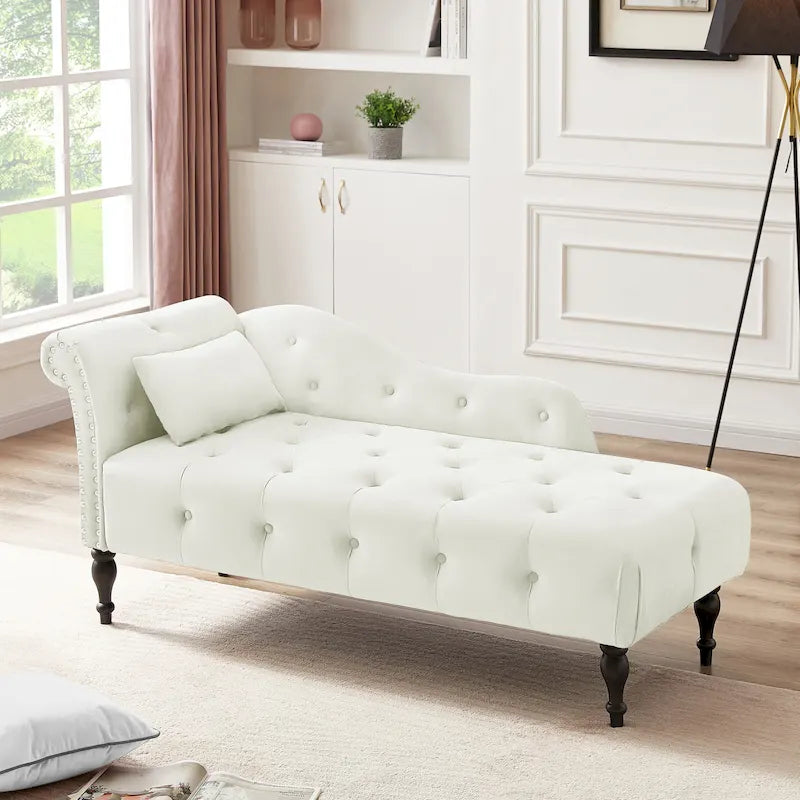 Moderne 60.6 Samt gepolsterte Knöpfe getuftete Chaiselongue mit Massivholzbeinen und Ziernägeln