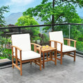 Costway 3PC Outdoor Patio Sofa Furniture Set Solid Wood Cushioned Conversation Set White