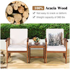 Costway 3-teilige Outdoor-Garten-Sofagarnitur Massivholz gepolstert Gesprächs-Set Weiß