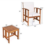 Costway 3-teilige Outdoor-Garten-Sofagarnitur Massivholz gepolstert Gesprächs-Set Weiß