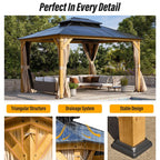 EROMMY Hardtop-Pavillon, Outdoor-Pergola mit Doppeldach & Netzen & Vorhängen, Hochleistungs-Canopy für Terrasse, Garten, Poolparty