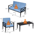Costway 8-teilige Terrassenmöbelgarnitur mit Aluminiumrahmen, gepolstertem Sofa, Sessel und Couchtisch, Blau