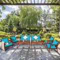 Costway 8PCS Patio Rattan Furniture Set Acacia Wood Frame Cushioned Sofa Chair Turquoise