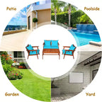 Costway 8-teiliges Terrassenmöbel-Set aus Rattan mit Akazienholzrahmen, gepolstertes Sofa, Stuhl, Türkis